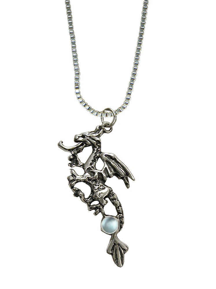 Sterling Silver Rampant Dragon Pendant With Blue Topaz